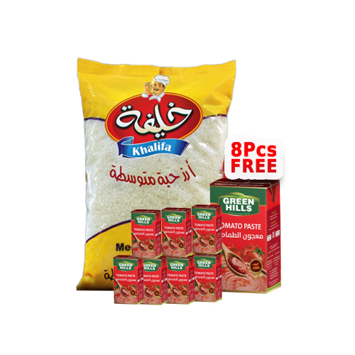 ارز خليفة حبة متوسطة 3.5 كغم + هريس طماطم جرين هل عدد 8