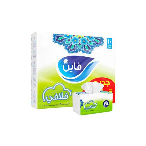 فاين فلافي 300 منديل مزدوج عدد 10 + رول فاين هدية عدد 2